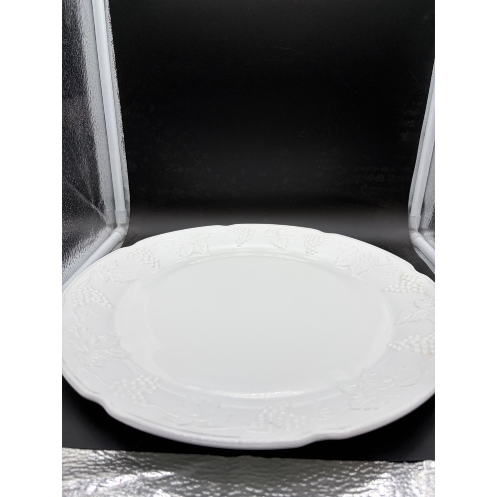 Federal Glass Milk Glass Grape Harvest Round Serving Platter 14 Inch White